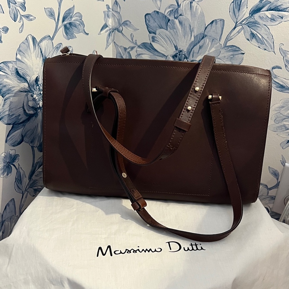 Massimo Dutti Dark Brown Leather Tote